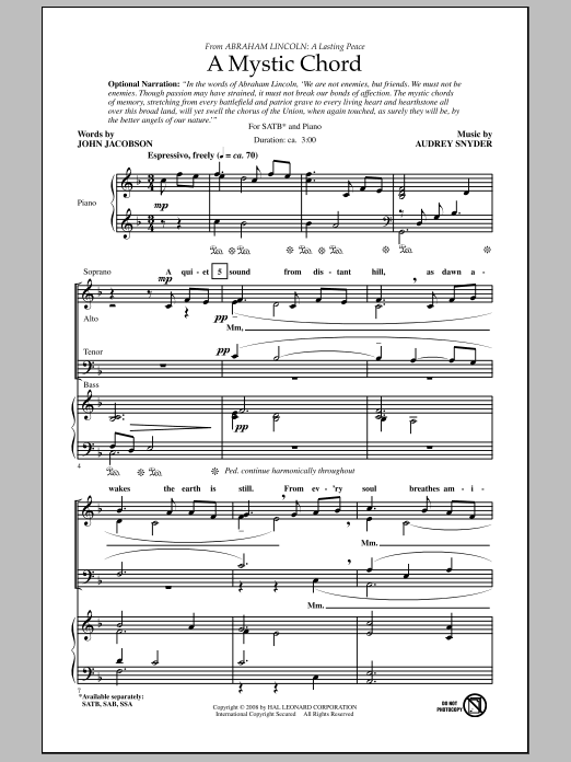 Download Audrey Snyder A Mystic Chord Sheet Music and learn how to play SAB Choir PDF digital score in minutes