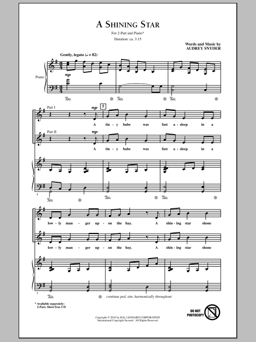 Download Audrey Snyder A Shining Star Sheet Music and learn how to play 2-Part Choir PDF digital score in minutes