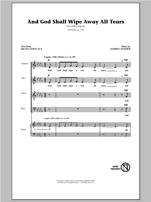 Download Audrey Snyder And God Shall Wipe Away All Tears Sheet Music and learn how to play SATB PDF digital score in minutes