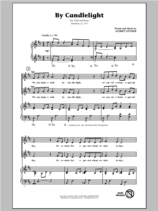 Download Audrey Snyder By Candlelight Sheet Music and learn how to play 2-Part Choir PDF digital score in minutes