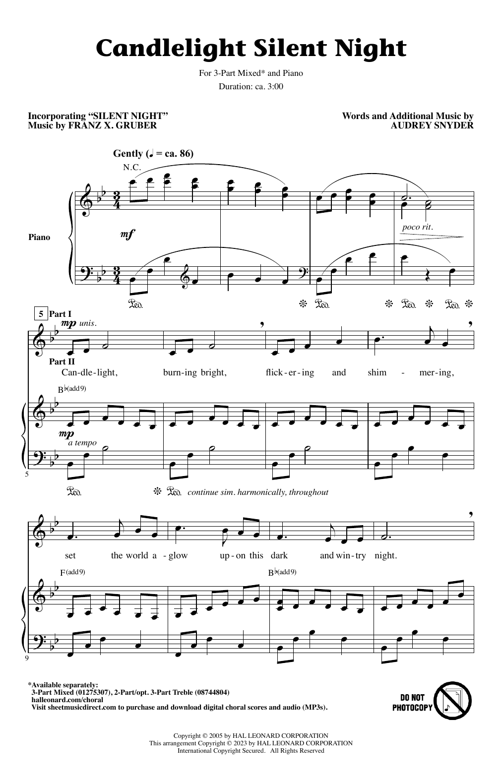 Download Audrey Snyder Candlelight Silent Night Sheet Music and learn how to play 3-Part Mixed Choir PDF digital score in minutes