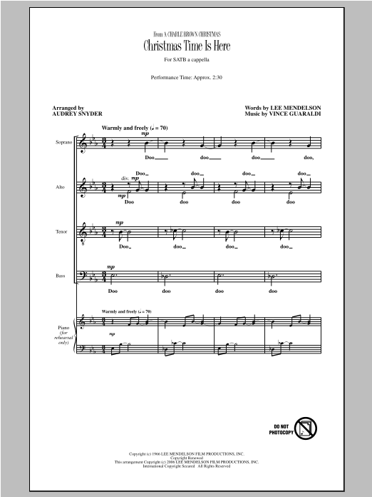 Download Audrey Snyder Christmas Time Is Here Sheet Music and learn how to play SATB PDF digital score in minutes
