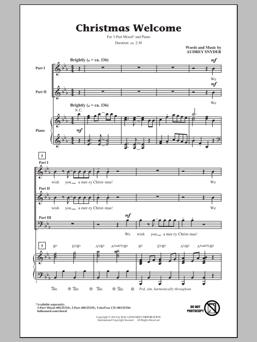 Download Audrey Snyder Christmas Welcome Sheet Music and learn how to play 2-Part Choir PDF digital score in minutes