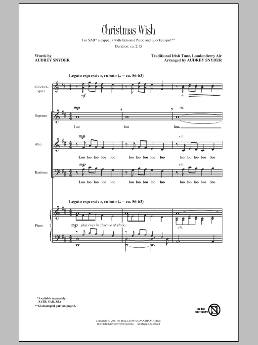 Download Audrey Snyder Christmas Wish Sheet Music and learn how to play SATB PDF digital score in minutes