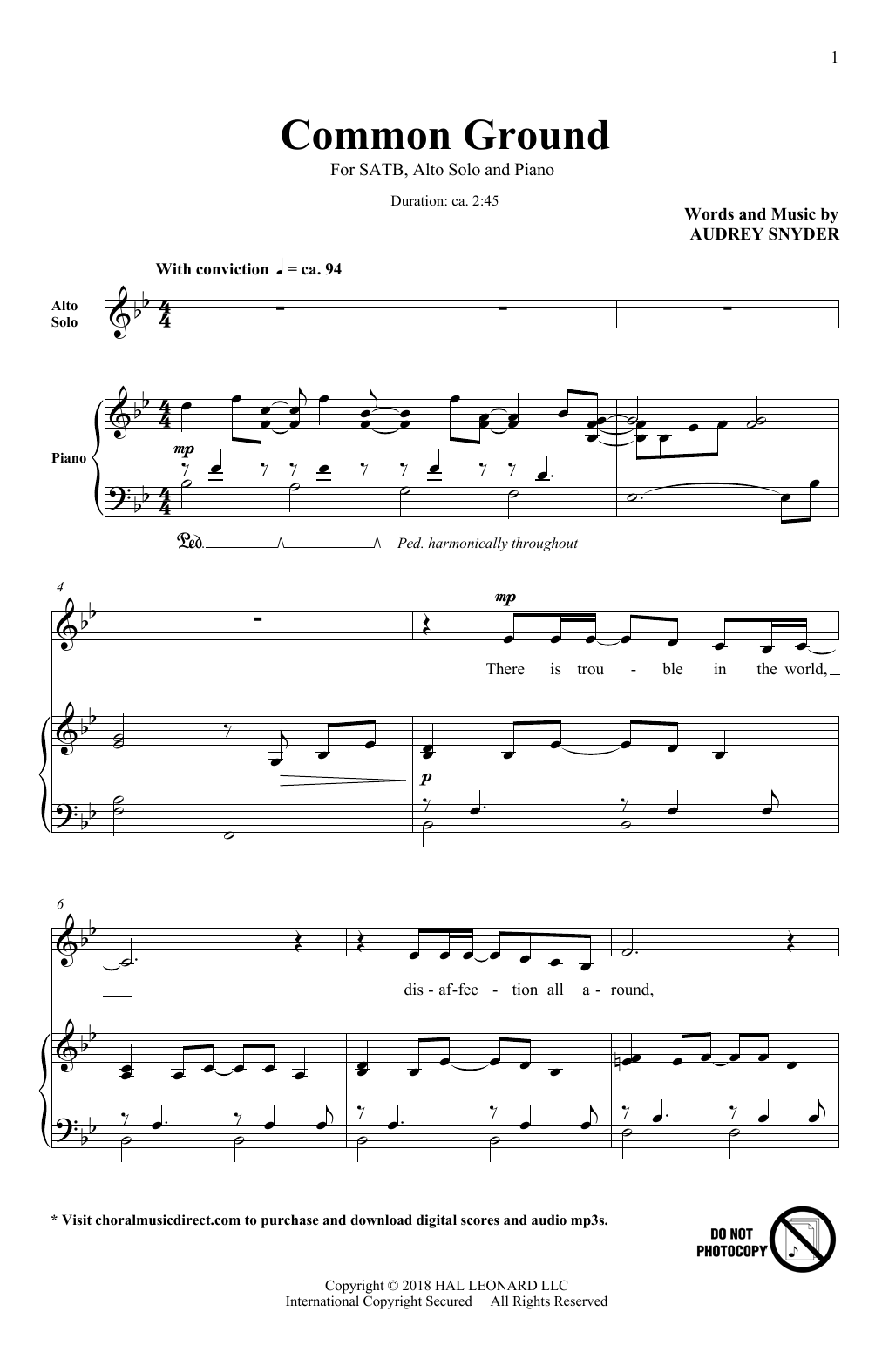 Download Audrey Snyder Common Ground Sheet Music and learn how to play SATB PDF digital score in minutes
