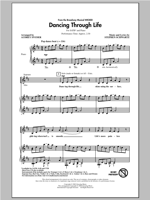 Download Audrey Snyder Dancing Through Life Sheet Music and learn how to play SAB PDF digital score in minutes