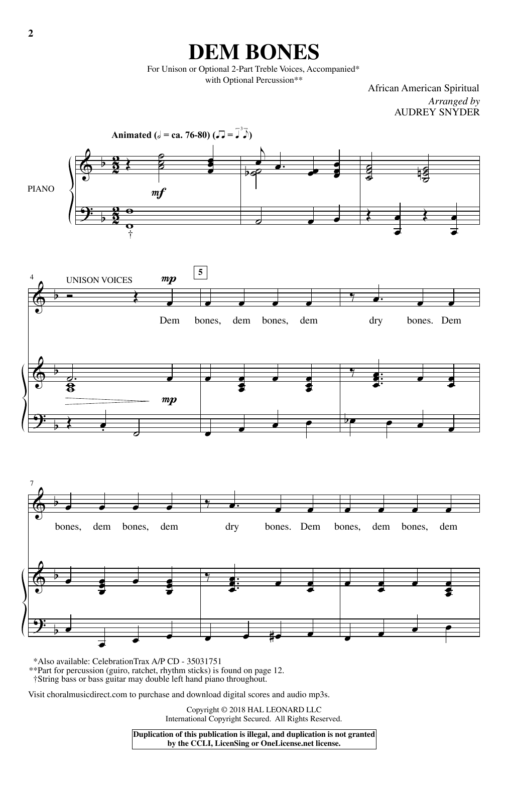 Download Audrey Snyder Dem Bones Sheet Music and learn how to play Choral PDF digital score in minutes
