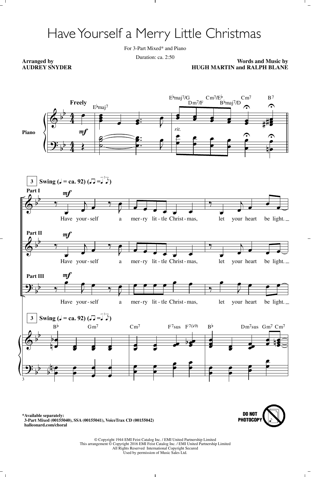 Download Audrey Snyder Have Yourself A Merry Little Christmas Sheet Music and learn how to play SSA PDF digital score in minutes