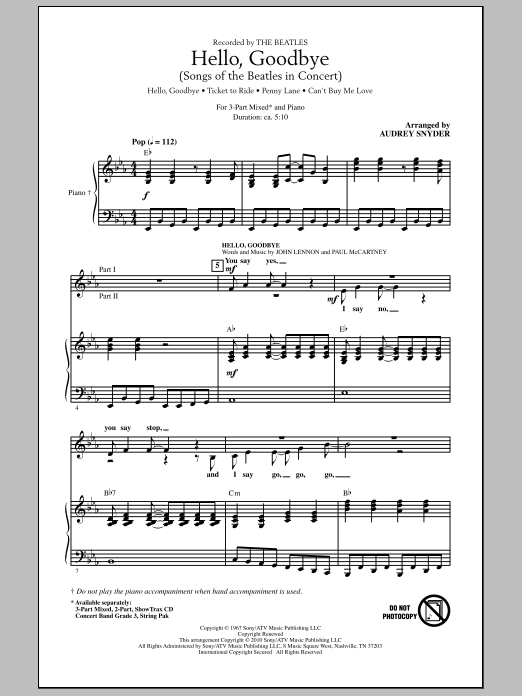 Download Audrey Snyder Hello, Goodbye (Songs Of The Beatles In Concert) Sheet Music and learn how to play 2-Part Choir PDF digital score in minutes