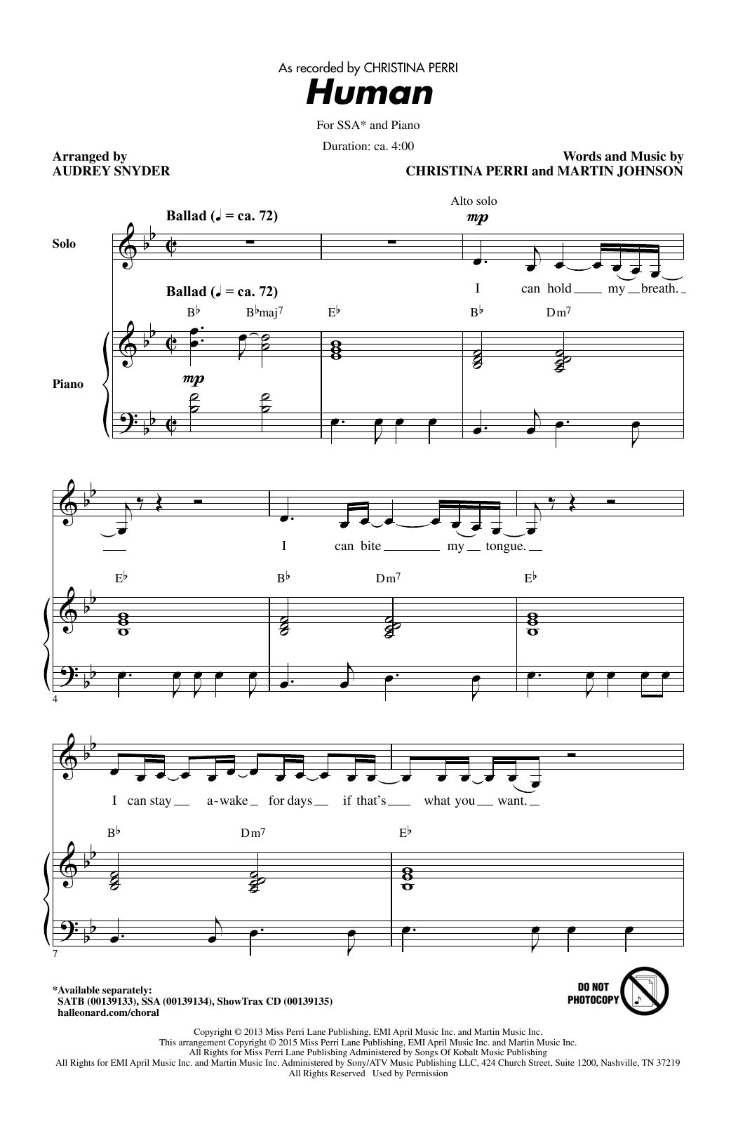 Download Audrey Snyder Human Sheet Music and learn how to play SATB PDF digital score in minutes