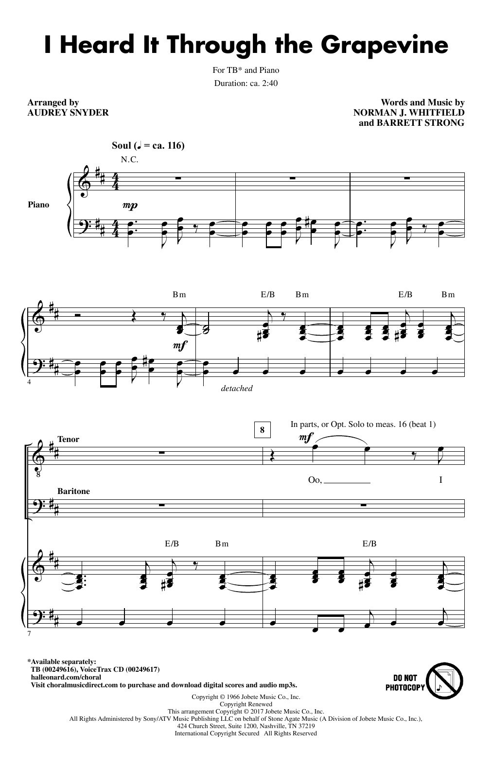 Download Audrey Snyder I Heard It Through The Grapevine Sheet Music and learn how to play TB PDF digital score in minutes