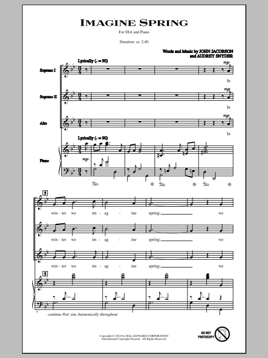 Download Audrey Snyder Imagine Spring Sheet Music and learn how to play SSA PDF digital score in minutes