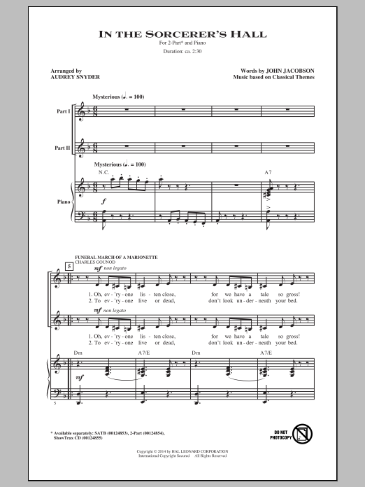 Download Audrey Snyder In The Sorcerer's Hall Sheet Music and learn how to play 2-Part Choir PDF digital score in minutes