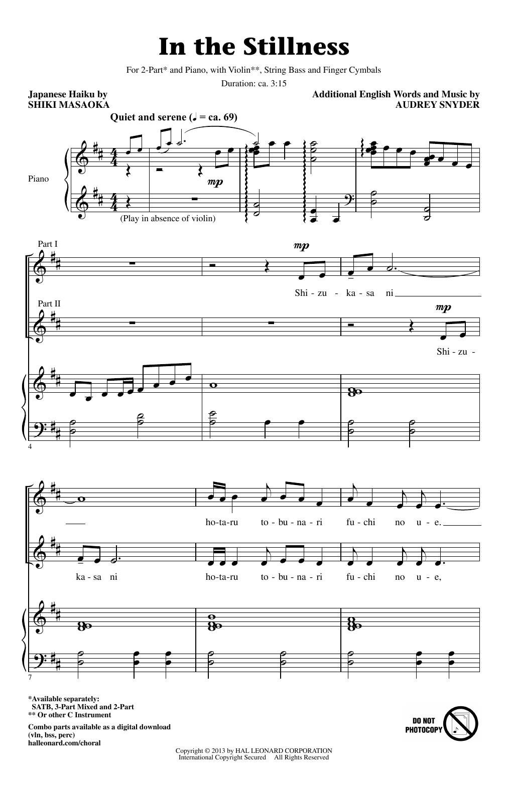 Download Audrey Snyder In The Stillness Sheet Music and learn how to play 3-Part Mixed PDF digital score in minutes