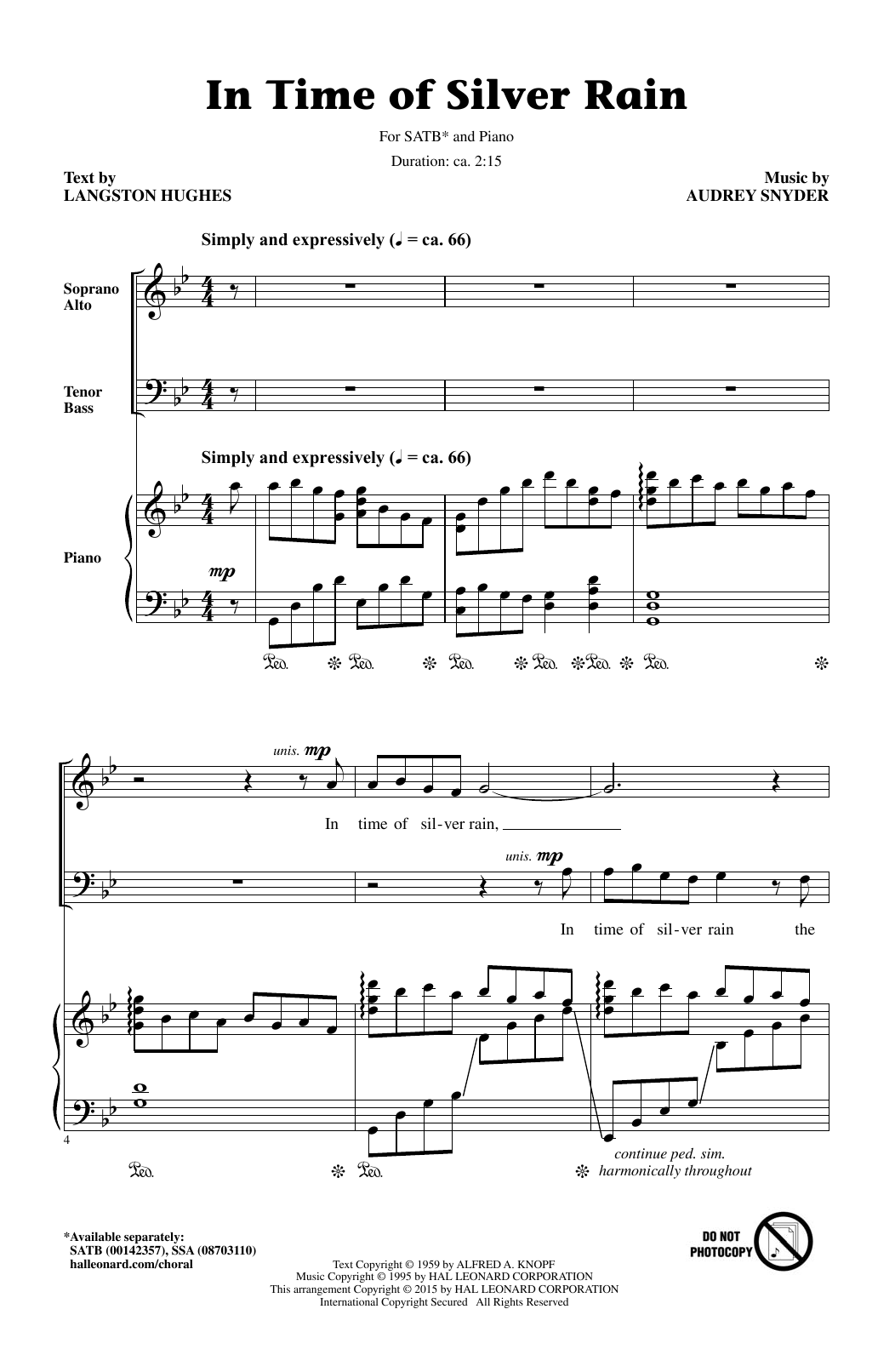 Download Audrey Snyder In Time Of Silver Rain Sheet Music and learn how to play SATB PDF digital score in minutes