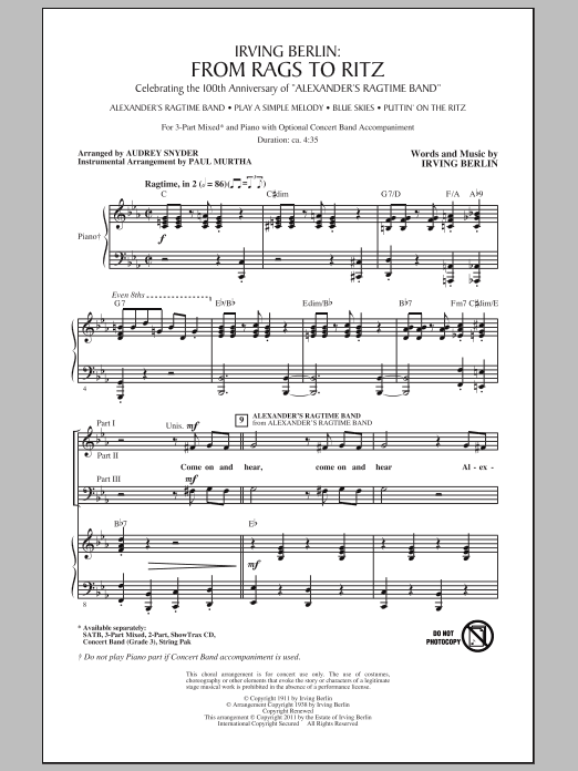 Download Audrey Snyder I Love Ragtime (Medley) Sheet Music and learn how to play SATB PDF digital score in minutes