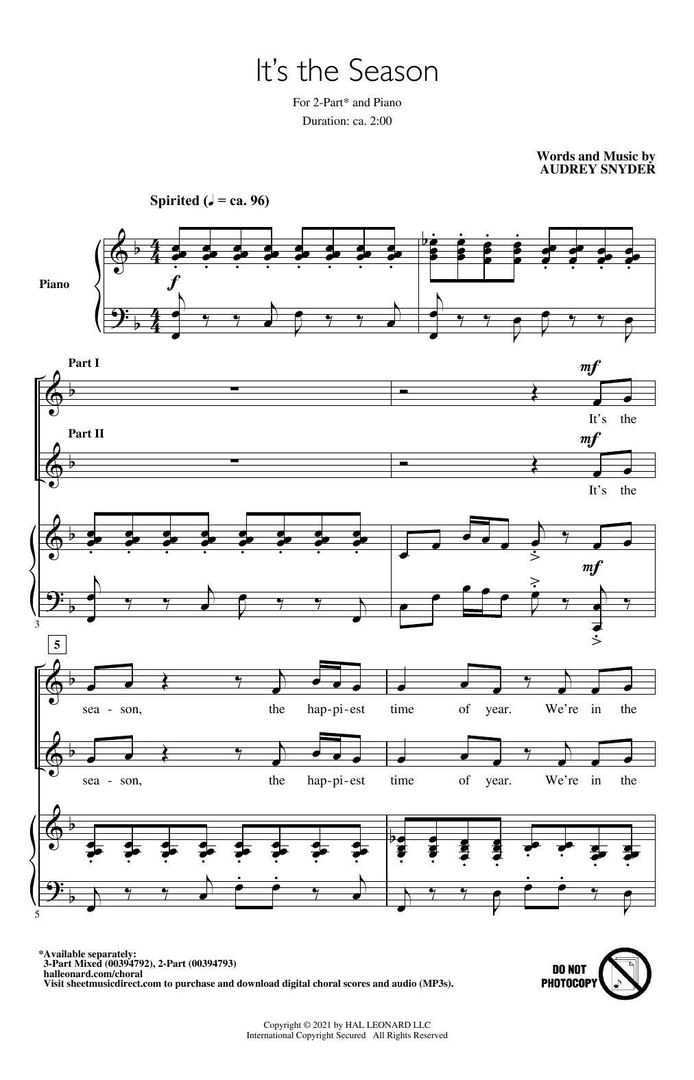 Download Audrey Snyder It's The Season Sheet Music and learn how to play 2-Part Choir PDF digital score in minutes
