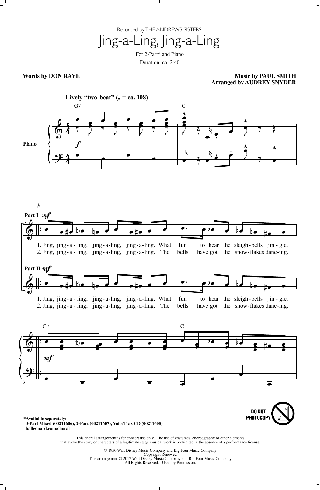 Download Audrey Snyder Jing-A-Ling, Jing-A-Ling Sheet Music and learn how to play 3-Part Mixed PDF digital score in minutes