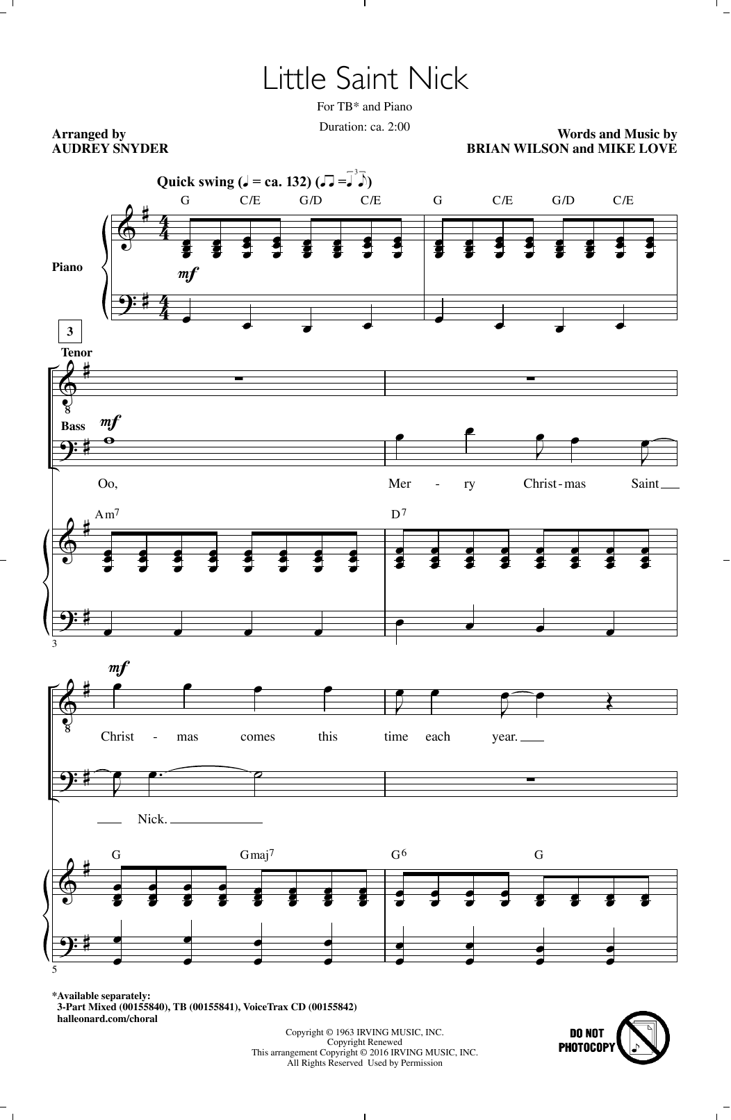 Download Audrey Snyder Little Saint Nick Sheet Music and learn how to play TB PDF digital score in minutes