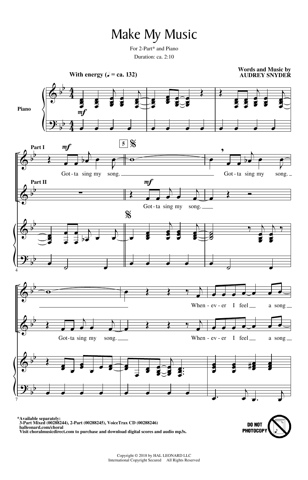 Download Audrey Snyder Make My Music Sheet Music and learn how to play 3-Part Mixed Choir PDF digital score in minutes