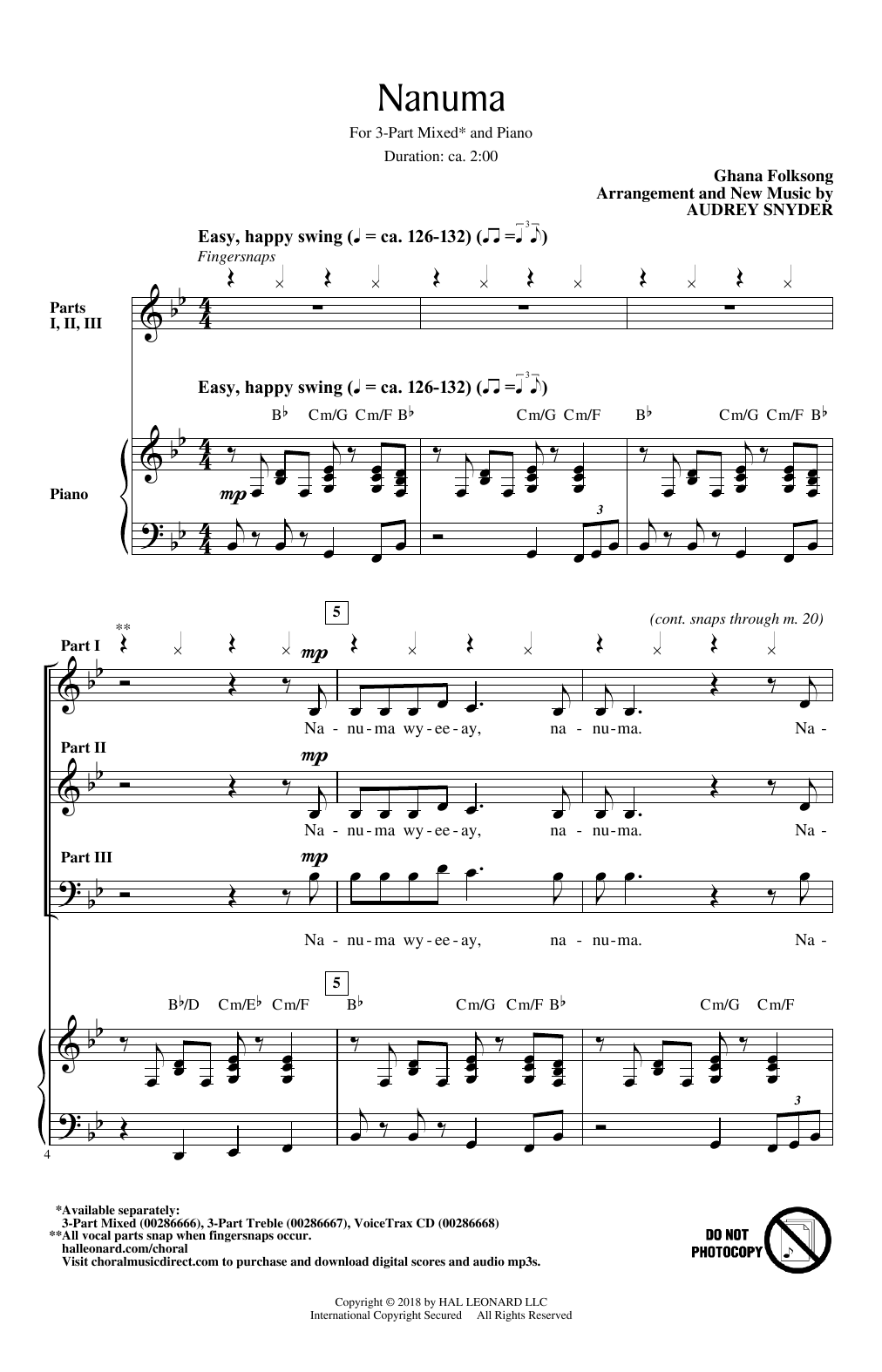 Download Audrey Snyder Nanuma Sheet Music and learn how to play 3-Part Treble Choir PDF digital score in minutes