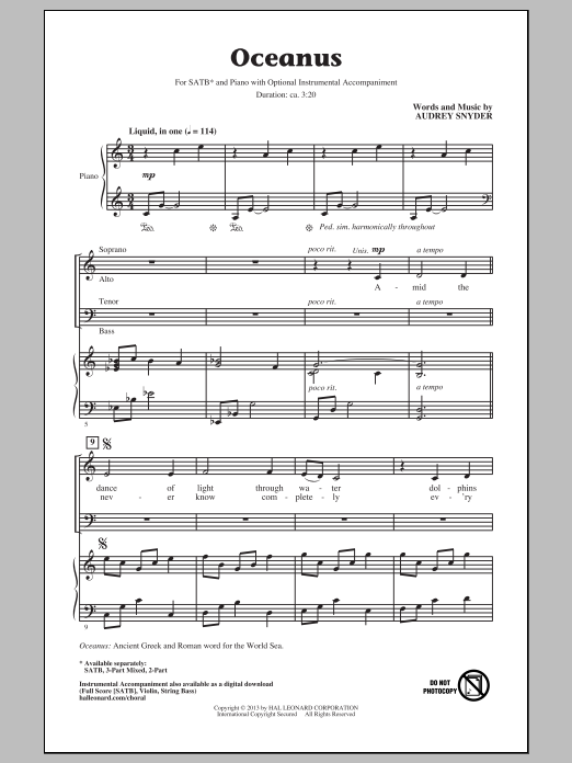 Download Audrey Snyder Oceanus Sheet Music and learn how to play 3-Part Mixed PDF digital score in minutes