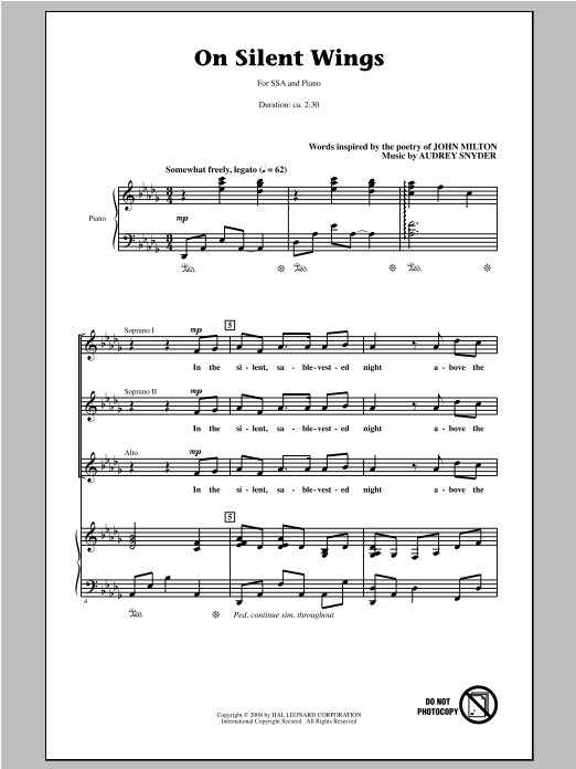 Download Audrey Snyder On Silent Wings Sheet Music and learn how to play SSA PDF digital score in minutes