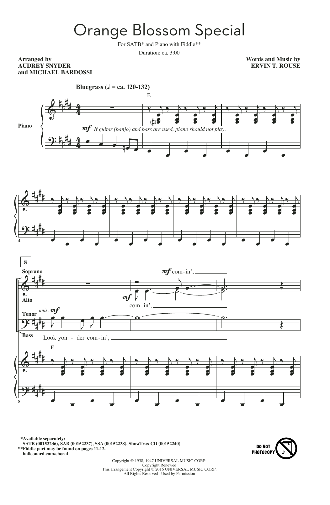 Download Audrey Snyder Orange Blossom Special Sheet Music and learn how to play SAB PDF digital score in minutes