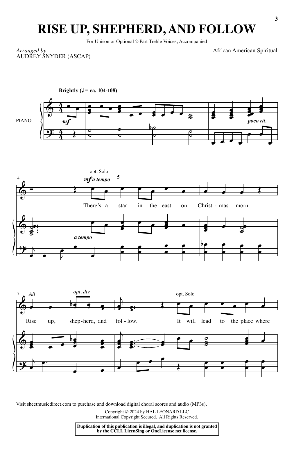 Download Audrey Snyder Rise Up, Shepherd, And Follow Sheet Music and learn how to play Choir PDF digital score in minutes