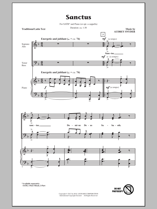 Download Audrey Snyder Sanctus Sheet Music and learn how to play SATB PDF digital score in minutes