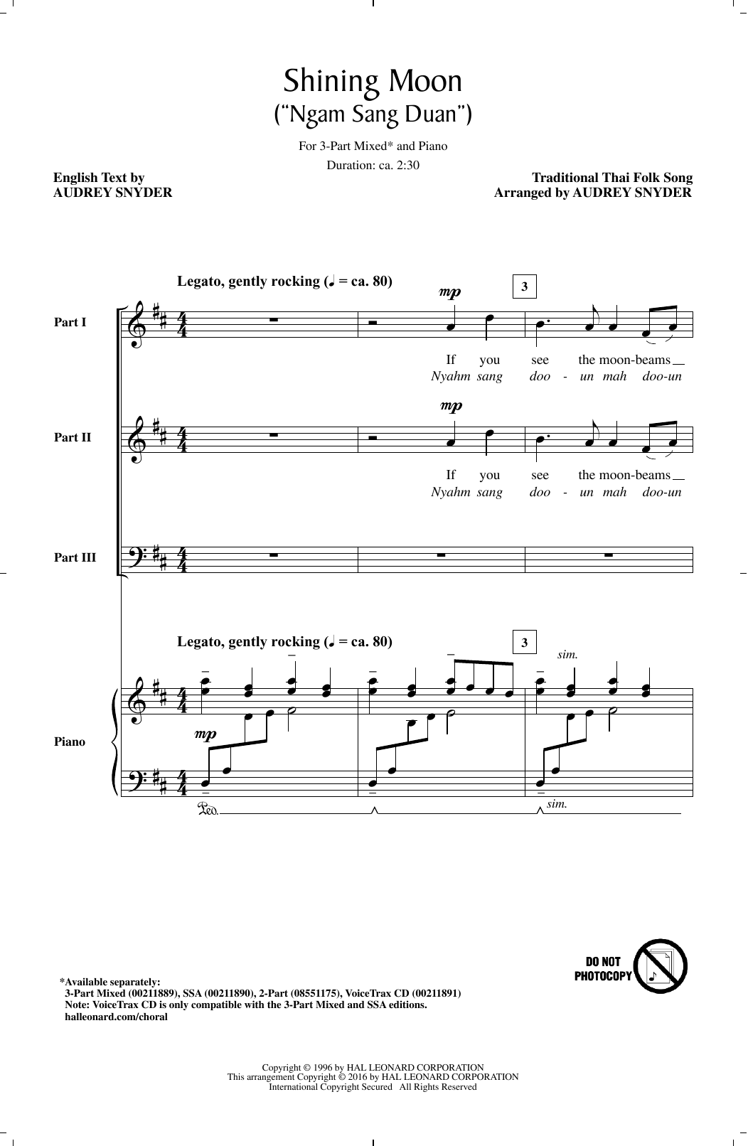 Download Audrey Snyder Shining Moon (Ngam Sang Duan) Sheet Music and learn how to play SSA PDF digital score in minutes