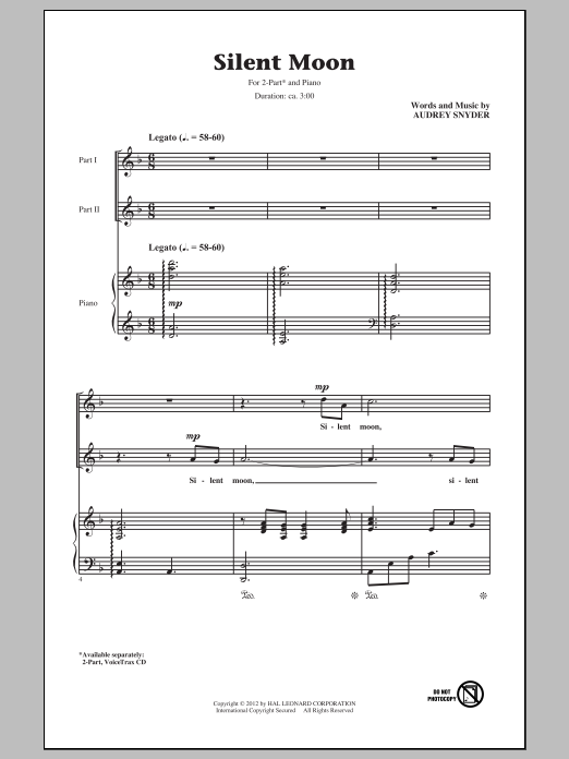 Download Audrey Snyder Silent Moon Sheet Music and learn how to play 2-Part Choir PDF digital score in minutes