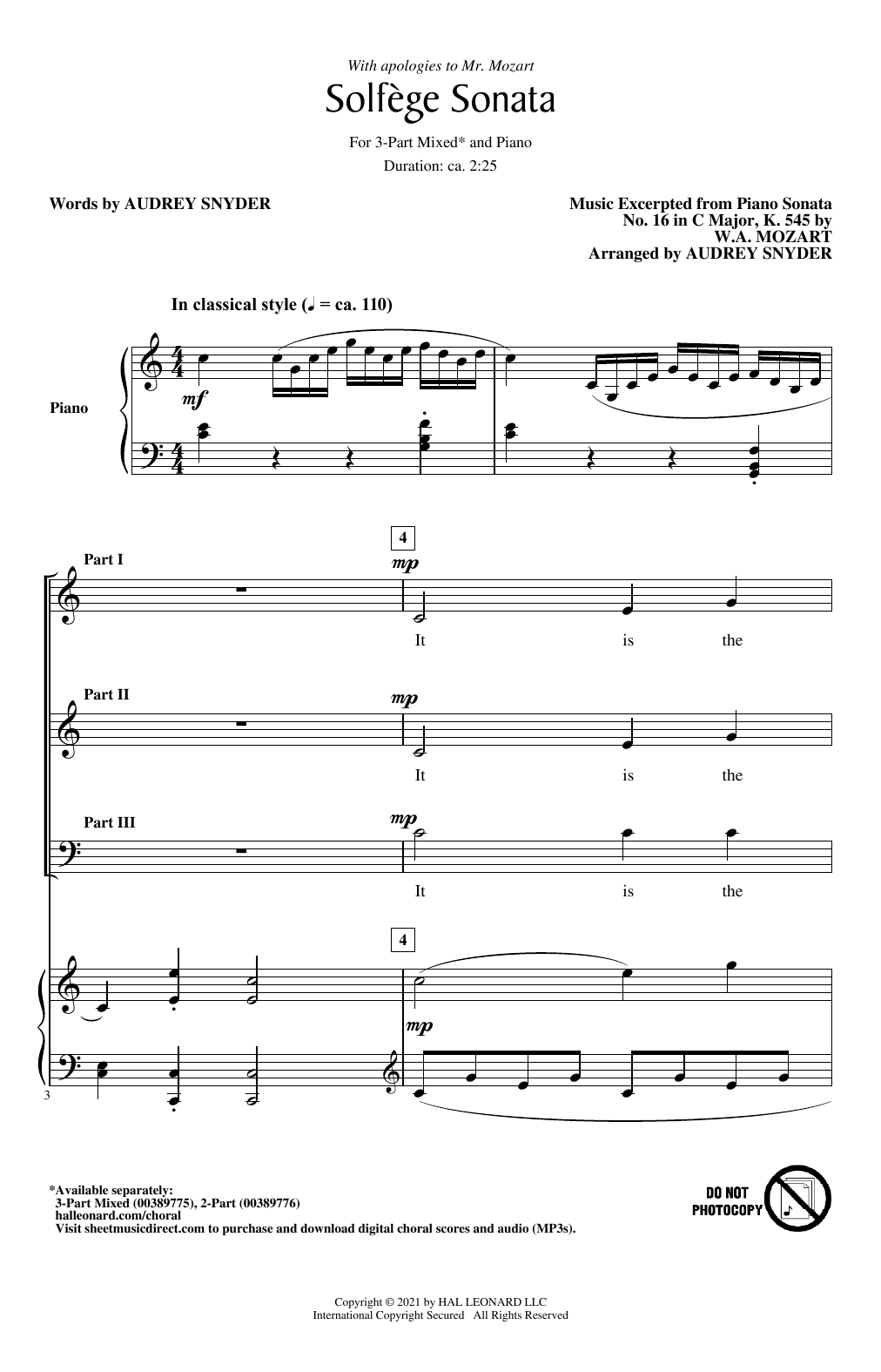 Download Audrey Snyder Solfege Sonata Sheet Music and learn how to play 2-Part Choir PDF digital score in minutes