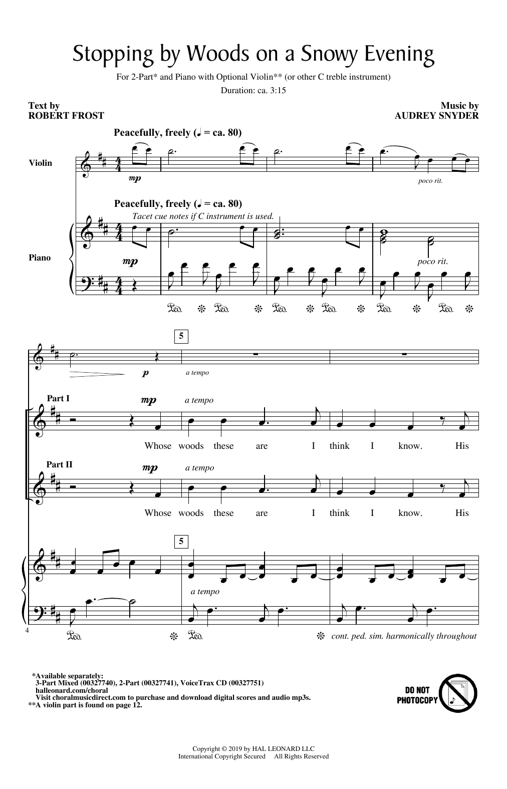 Download Audrey Snyder Stopping By Woods On A Snowy Evening Sheet Music and learn how to play 3-Part Mixed Choir PDF digital score in minutes