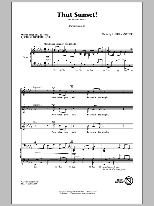 Download Audrey Snyder That Sunset! Sheet Music and learn how to play SSA Choir PDF digital score in minutes