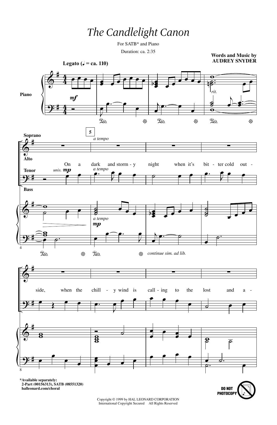 Download Audrey Snyder The Candlelight Canon Sheet Music and learn how to play SATB PDF digital score in minutes