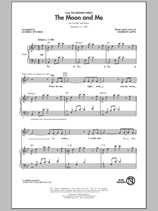 Download Audrey Snyder The Moon And Me Sheet Music and learn how to play SATB Choir PDF digital score in minutes