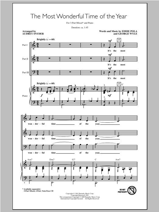 Download Audrey Snyder The Most Wonderful Time Of The Year Sheet Music and learn how to play 2-Part Choir PDF digital score in minutes