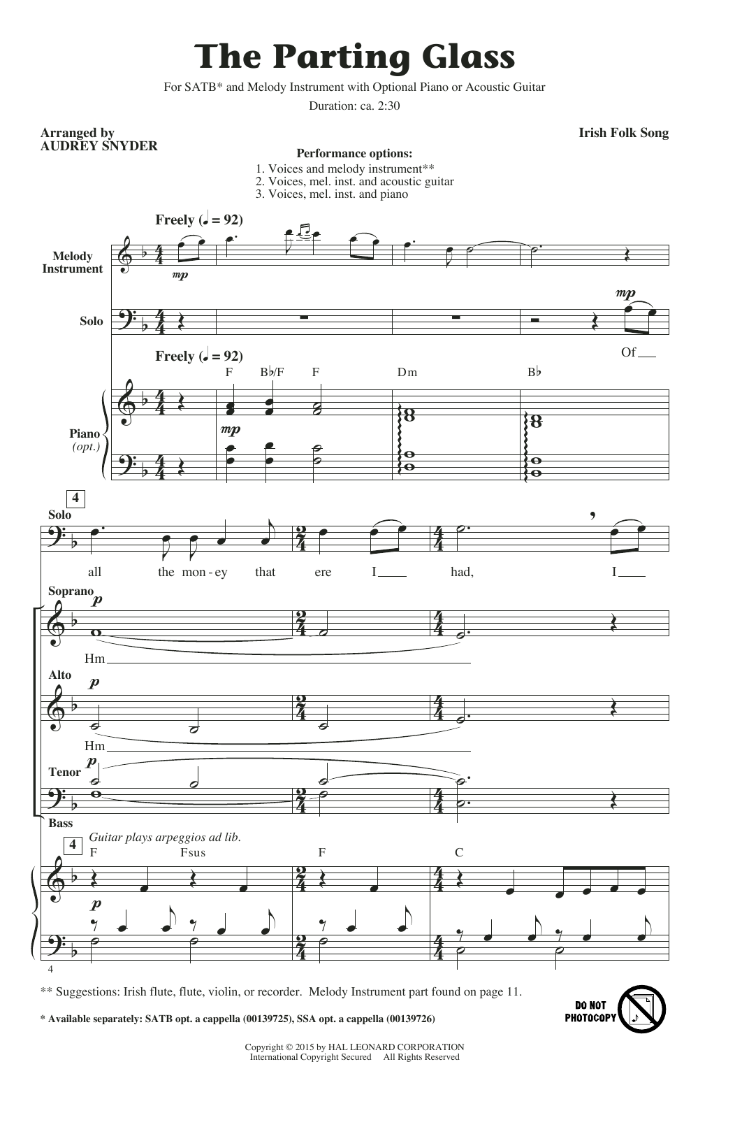 Download Irish Folksong The Parting Glass (arr. Audrey Snyder) Sheet Music and learn how to play SATB PDF digital score in minutes