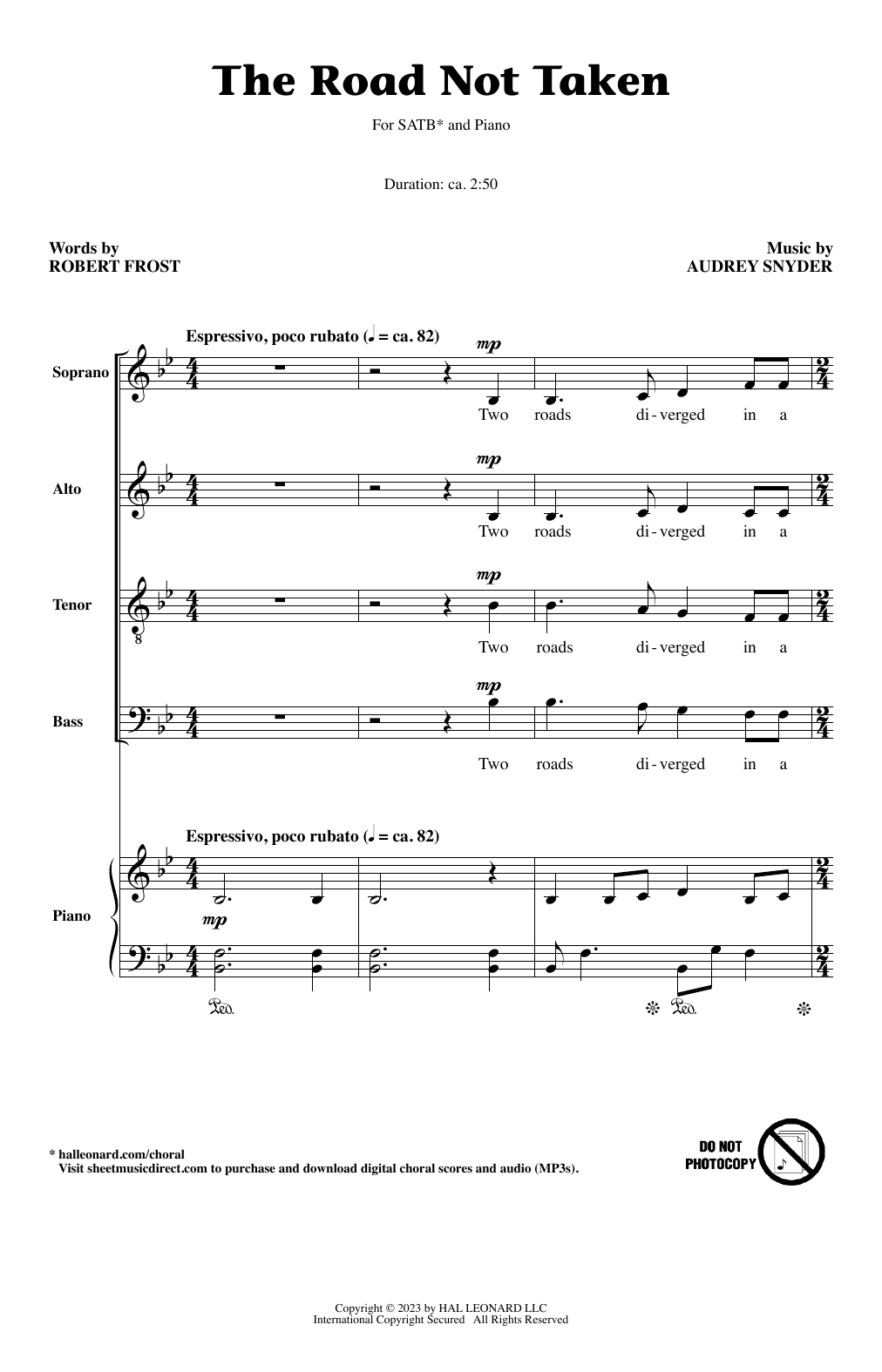 Download Audrey Snyder The Road Not Taken Sheet Music and learn how to play SATB Choir PDF digital score in minutes