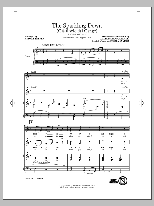 Download Audrey Snyder Gia Il Sole Dal Gange Sheet Music and learn how to play 2-Part Choir PDF digital score in minutes