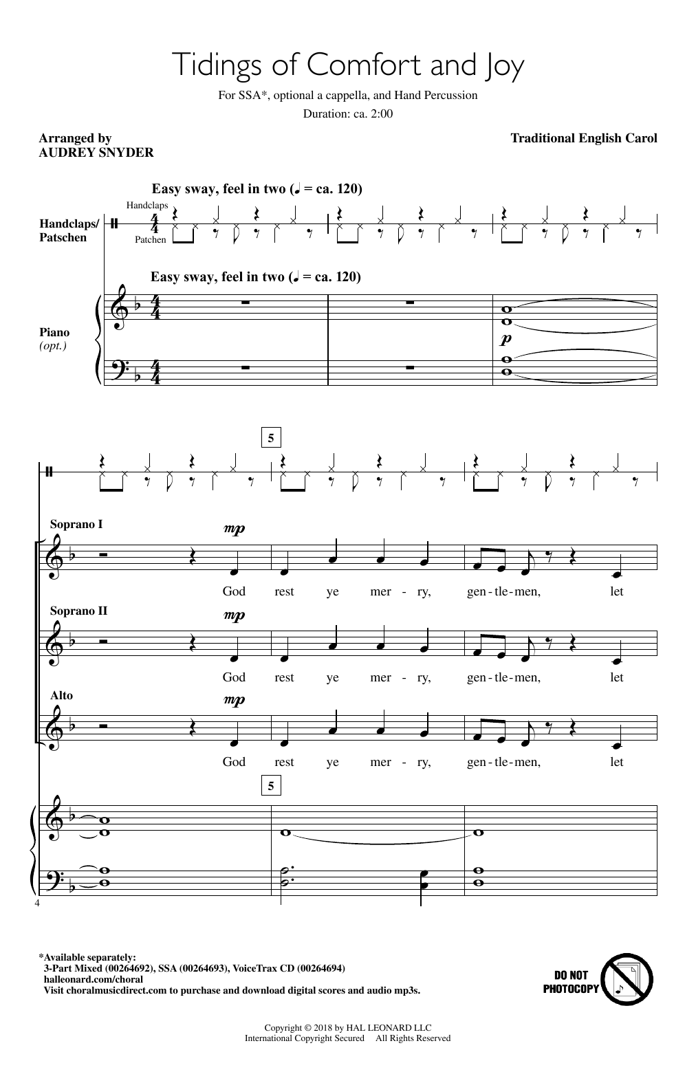 Download Audrey Snyder Tidings Of Comfort And Joy Sheet Music and learn how to play 3-Part Mixed PDF digital score in minutes