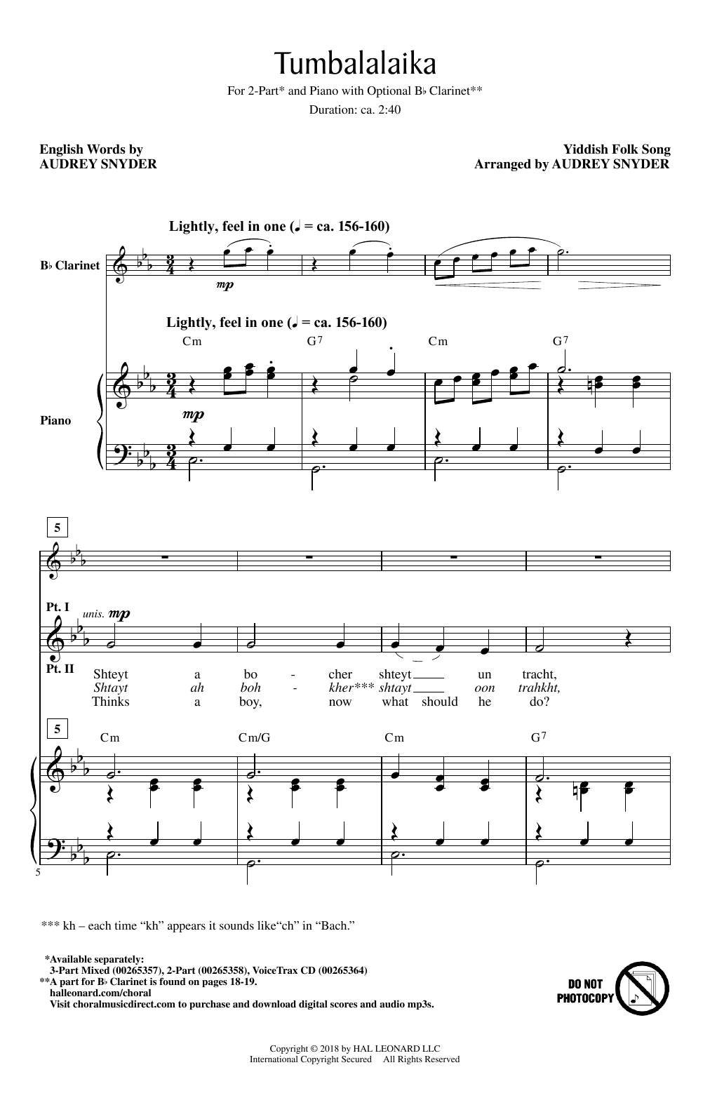 Download Audrey Snyder Tumbalalaika Sheet Music and learn how to play 3-Part Mixed PDF digital score in minutes