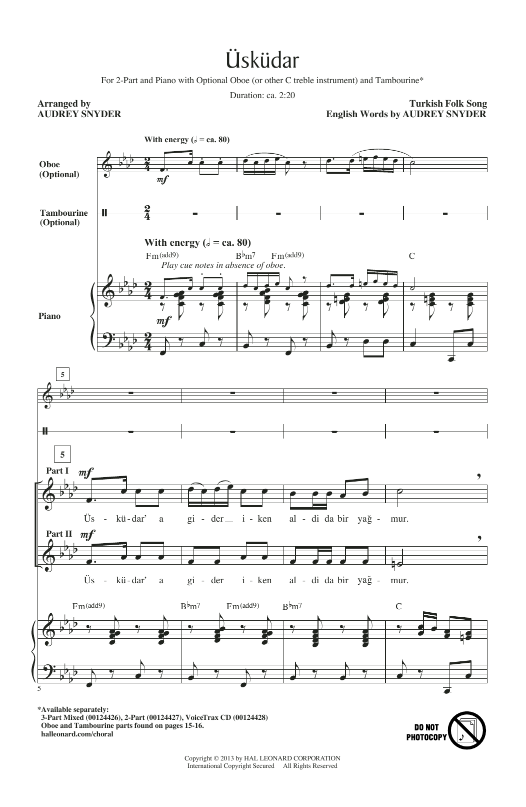 Download Turkish Folksong Uskudar (arr. Audrey Snyder) Sheet Music and learn how to play 2-Part Choir PDF digital score in minutes