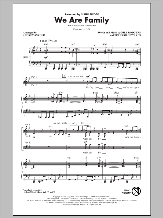 Download Sister Sledge We Are Family (arr. Audrey Snyder) Sheet Music and learn how to play 2-Part Choir PDF digital score in minutes