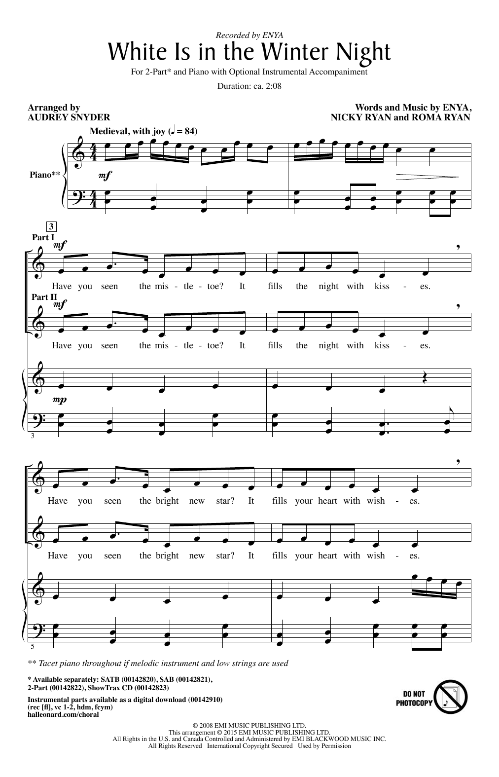 Download Audrey Snyder White Is In The Winter Night Sheet Music and learn how to play SATB PDF digital score in minutes