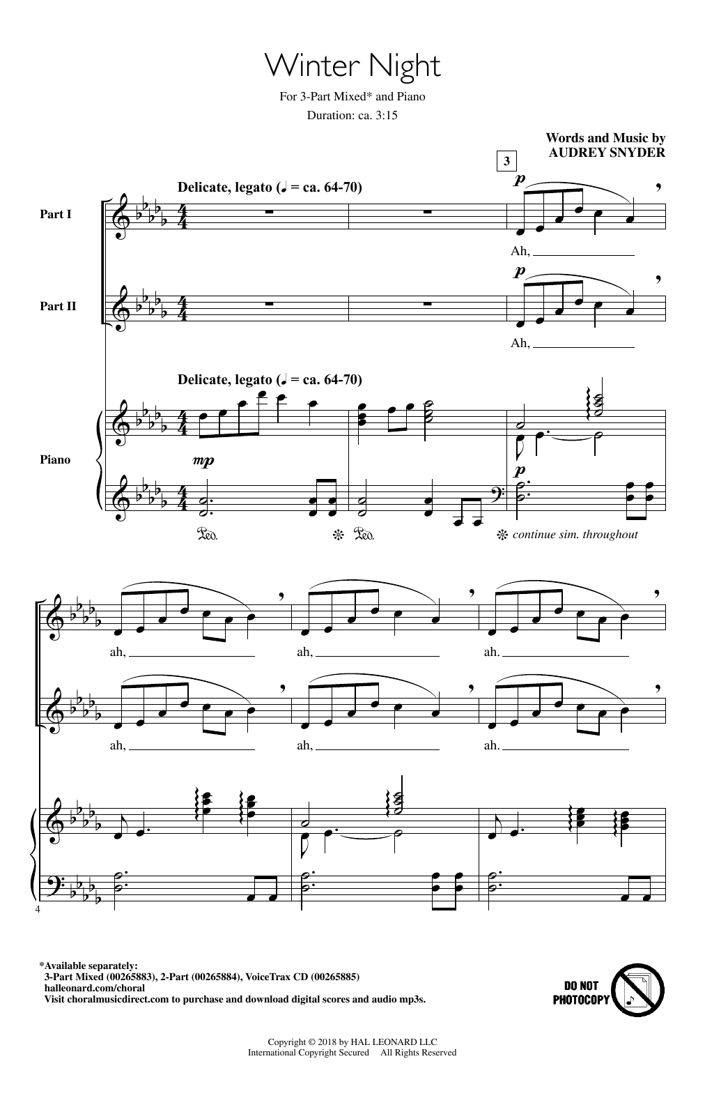 Download Audrey Snyder Winter Night Sheet Music and learn how to play 2-Part Choir PDF digital score in minutes