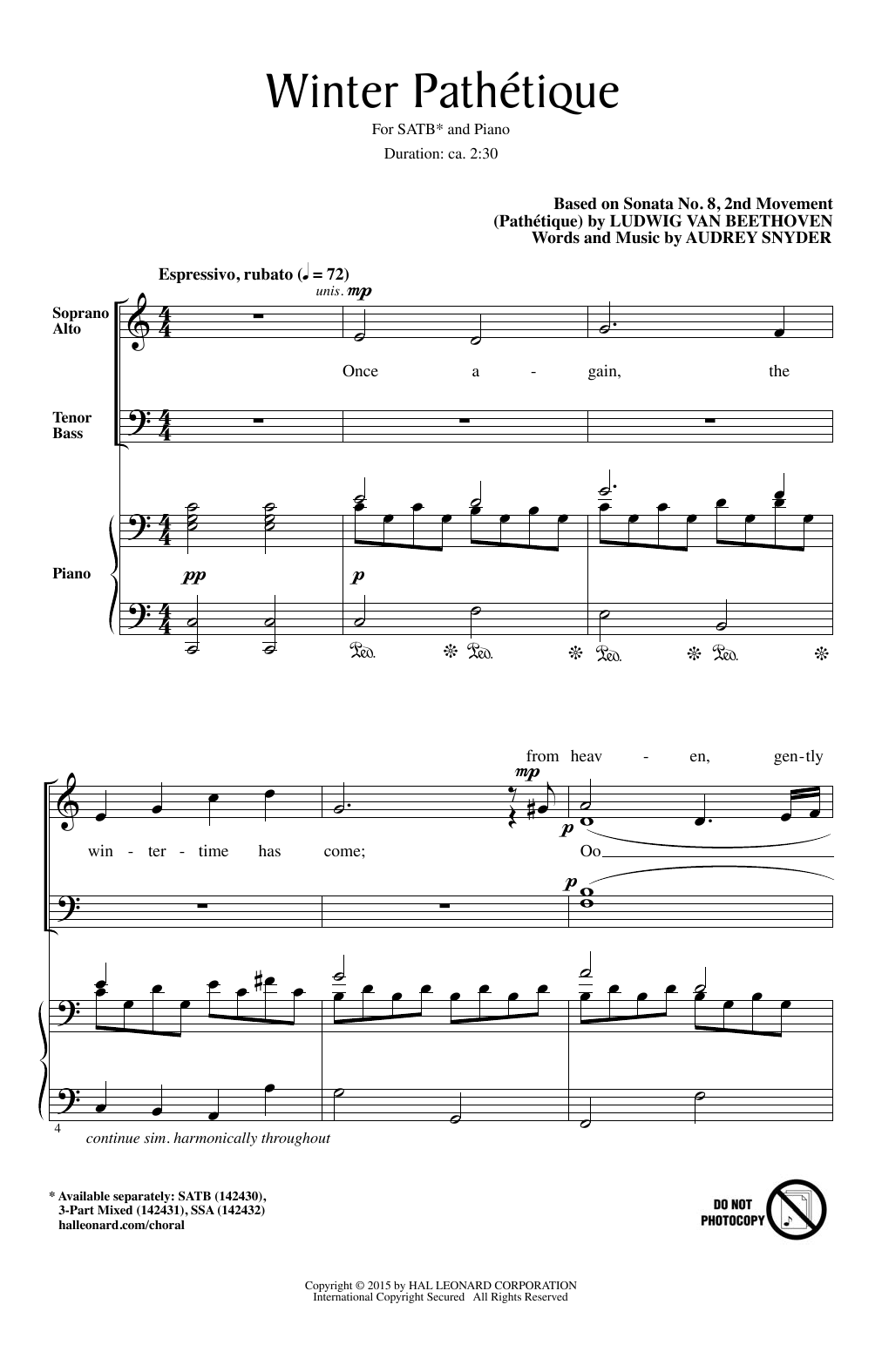 Download Audrey Snyder Winter Pathetique Sheet Music and learn how to play 3-Part Mixed PDF digital score in minutes