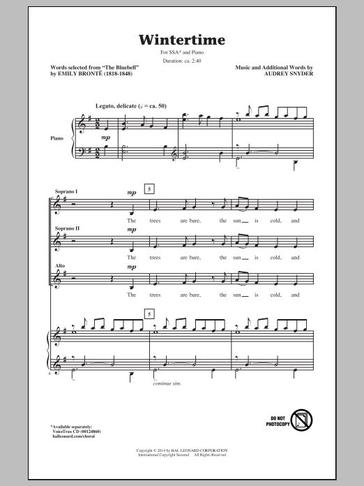 Download Audrey Snyder Wintertime Sheet Music and learn how to play SSA PDF digital score in minutes