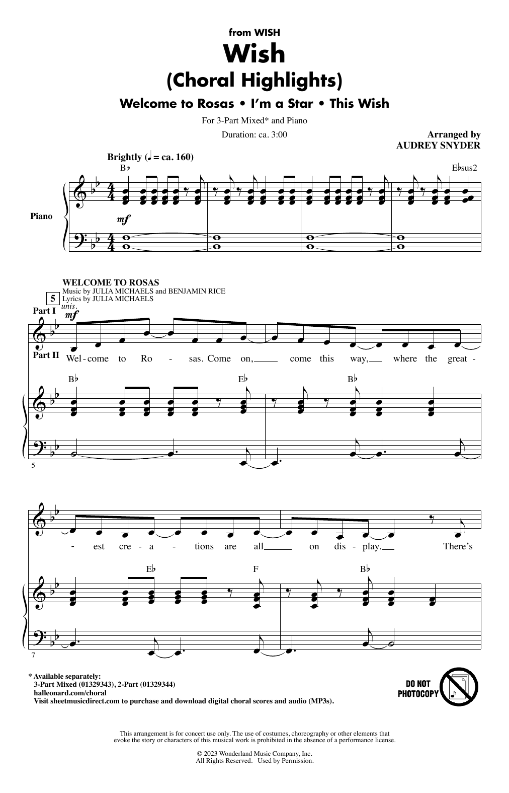 Download Audrey Snyder Wish (Choral Highlights) Sheet Music and learn how to play 3-Part Mixed Choir PDF digital score in minutes